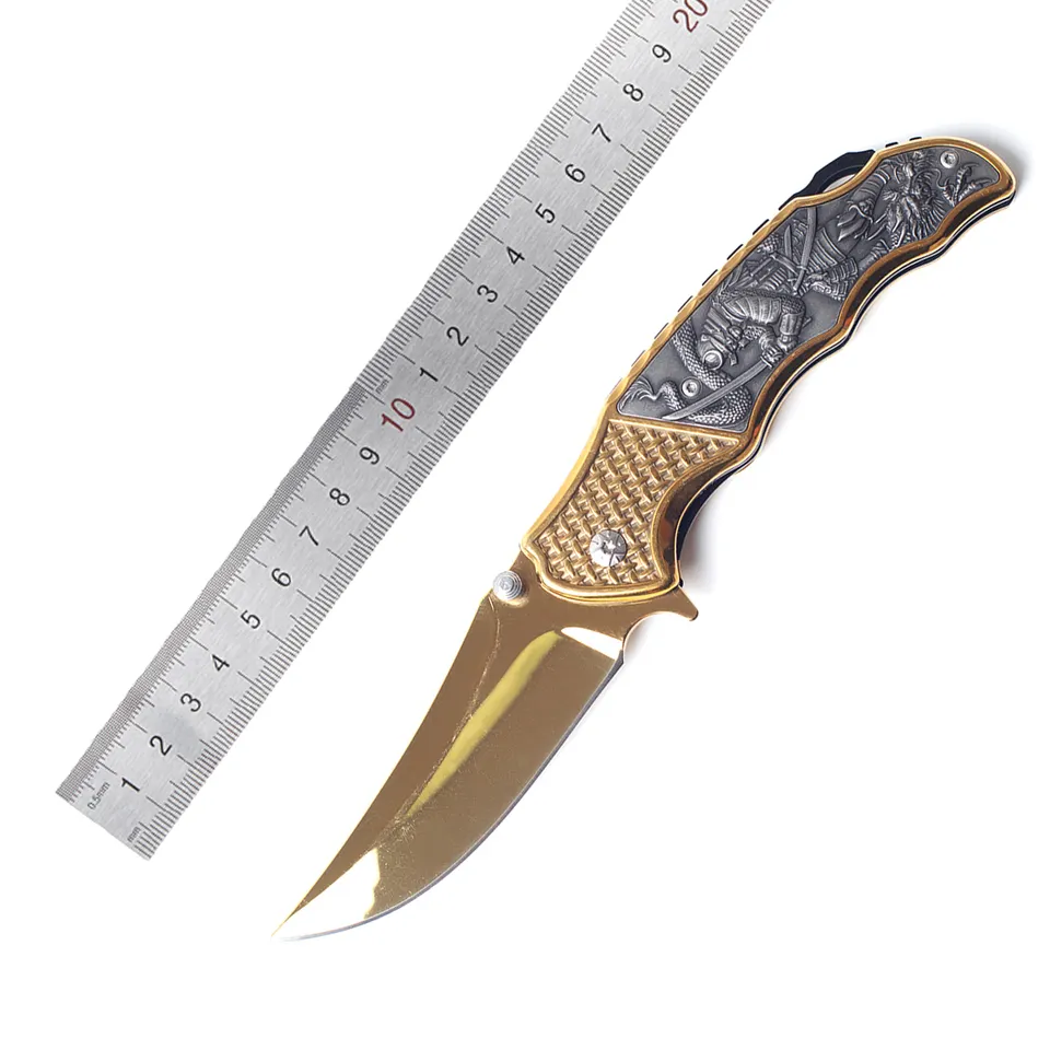 Good Selling Knife Golden Coated 3cr13 Stainless Steel Hunting Survival Knife facas bushcraft Custom Luxury Folding Gift Knife