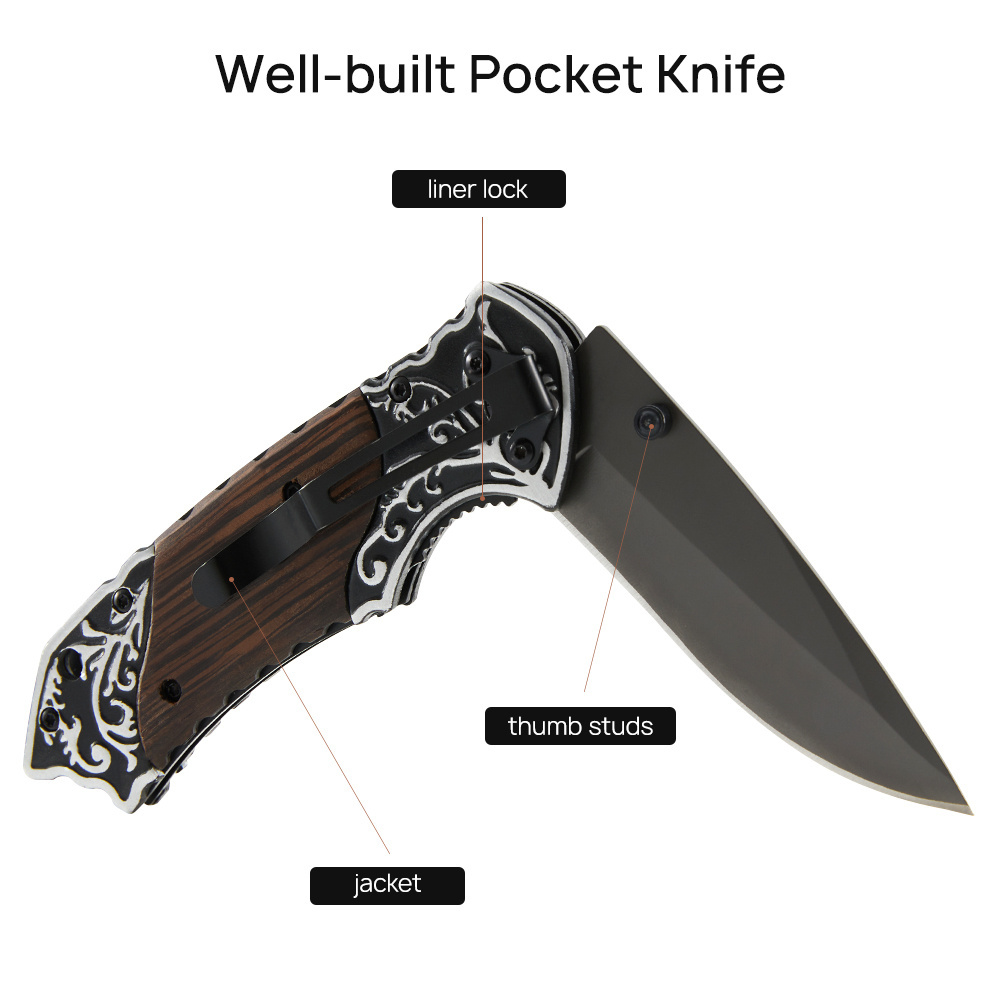 Hot Sale Wood Handle Outdoor Camp Csgo Edc Camping Survival Tactical Folding Pocket Hokapi unting Knife