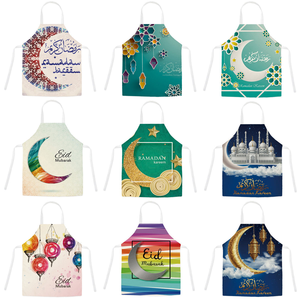 Family Cooking Aprons Ramadan Aprons Eid Mubarak Baking Kitchen Muslim Islamic Ramadan Kareem Sleeveless Work Half-length Apron