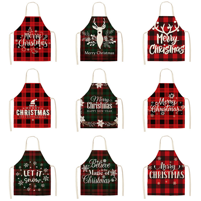 In Stock Red Merry Christmas Apron Kitchen New Year Christmas Gifts Aprons For Kitchen Cooking Accessories