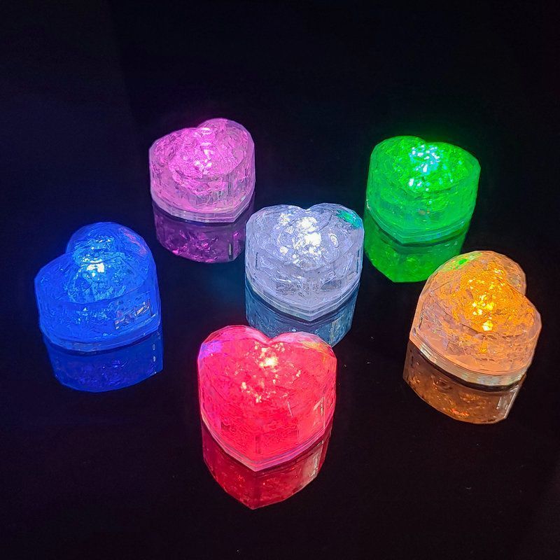 12PC Multiple Color LED Light Up Ice Cube Flashing Glow in The Dark Heart Led Ice Cubes For Bar Club Drinking Party Wedding Gift