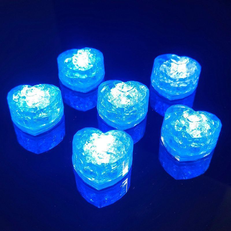 12PC Multiple Color LED Light Up Ice Cube Flashing Glow in The Dark Heart Led Ice Cubes For Bar Club Drinking Party Wedding Gift