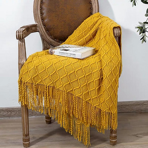 Mediterranean Style Folded Sofa Knitted Blanket & Throw Travel Nap Towel Bed Plaid Tapestry Comfortable & Stylish