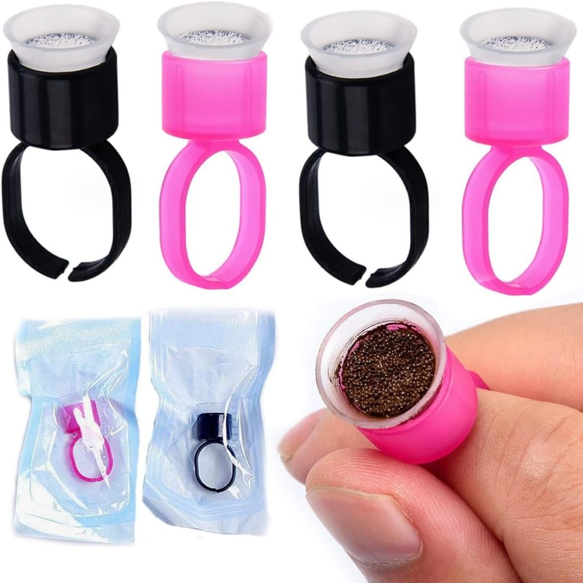 100Pcs Disposable Tattoo Ink Cup With Sponge Pigment Cup Ring Eyelash Extension Tray Glue Holder Permanent Makeup Accessories