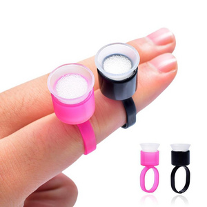 100Pcs Disposable Tattoo Ink Cup With Sponge Pigment Cup Ring Eyelash Extension Tray Glue Holder Permanent Makeup Accessories