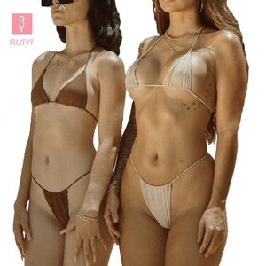 RUIYI 2023 New Solid Color Double Side Split Bikini Plus Size Swimwear Extreme Mini Micro Bikini Two Piece Swimsuit