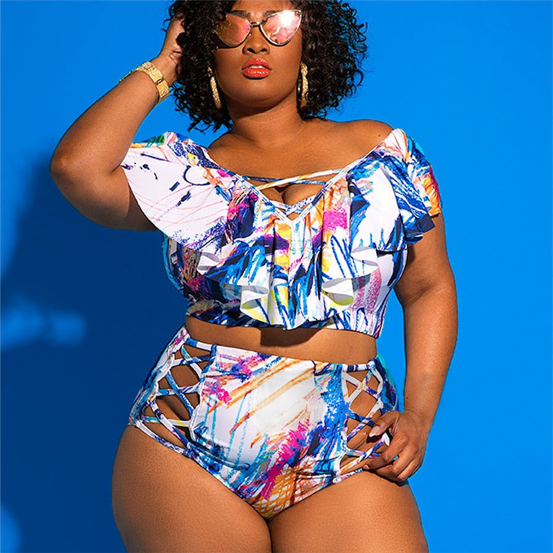 RUIYI Fashionable Split Swimsuit Large High Waisted Bikini Cross Strap Fashion Swimwear Plus Size mature fat women bikini