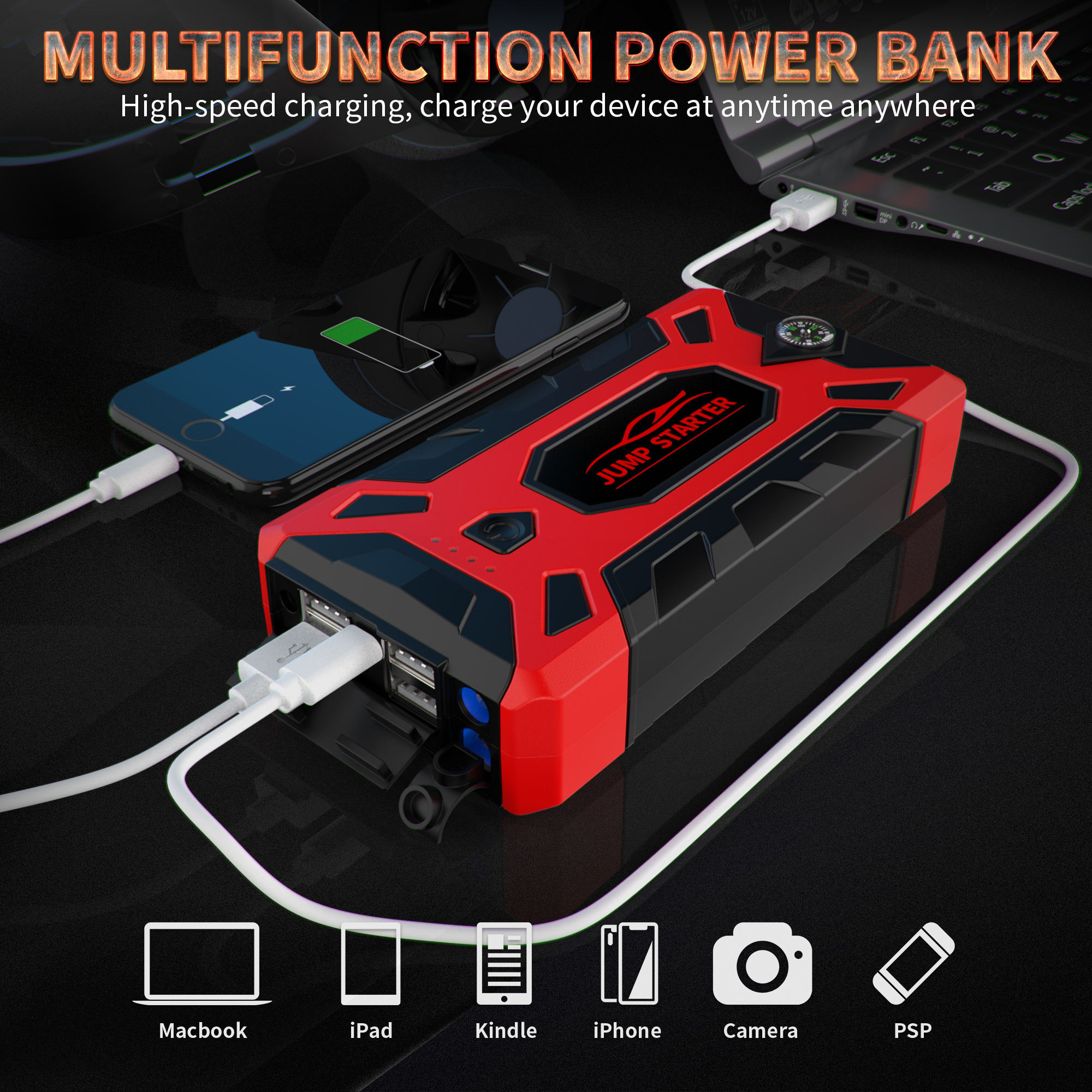 2024 New Product High Quality Car Battery Jump Starter Portable Car Battery Charger Pack 6000 Mah Off-road Motorcycles Tire