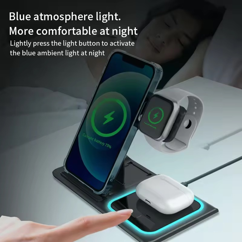 Hot 3-In-1 Wireless Charging Station Foldable 15W Magnetic Fast Charging Ultra-Thin Outdoor Portable