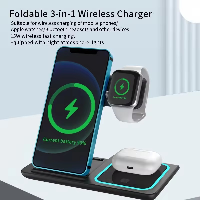 Hot 3-In-1 Wireless Charging Station Foldable 15W Magnetic Fast Charging Ultra-Thin Outdoor Portable