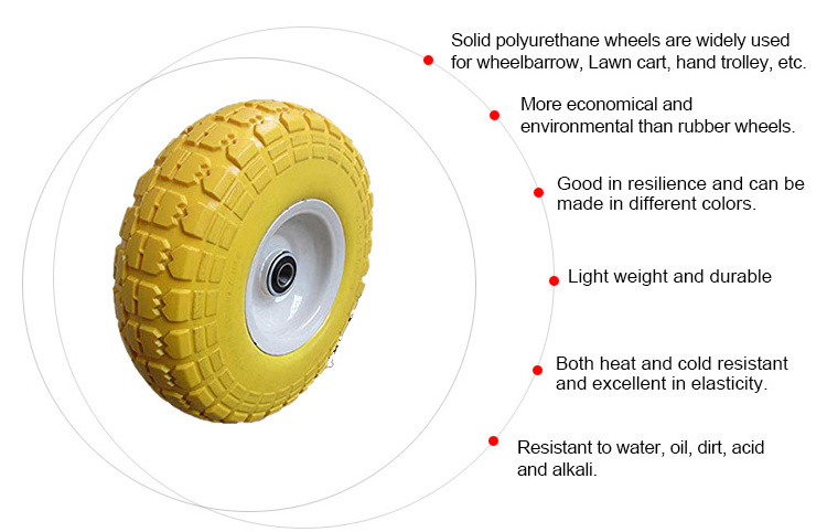 pu foams flat free wheel for wheelbarrow All threads no air inflation