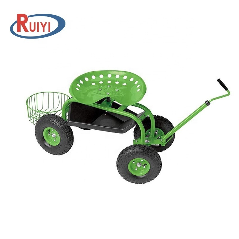 Garden Cart Rolling Work Seat Outdoor Lawn Yard Patio Wagon Scooter for Planting, Adjustable 360 Degree Swivel Seat