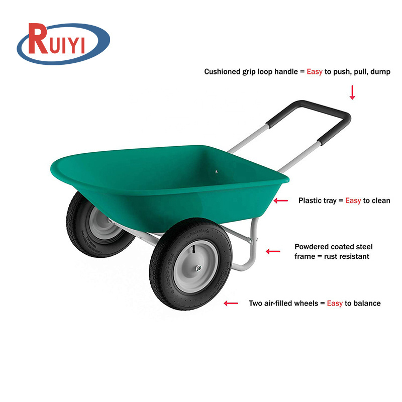 2-Wheeled Garden Wheelbarrow Large Capacity Rolling Utility Dump Cart for Residential DIY Landscaping