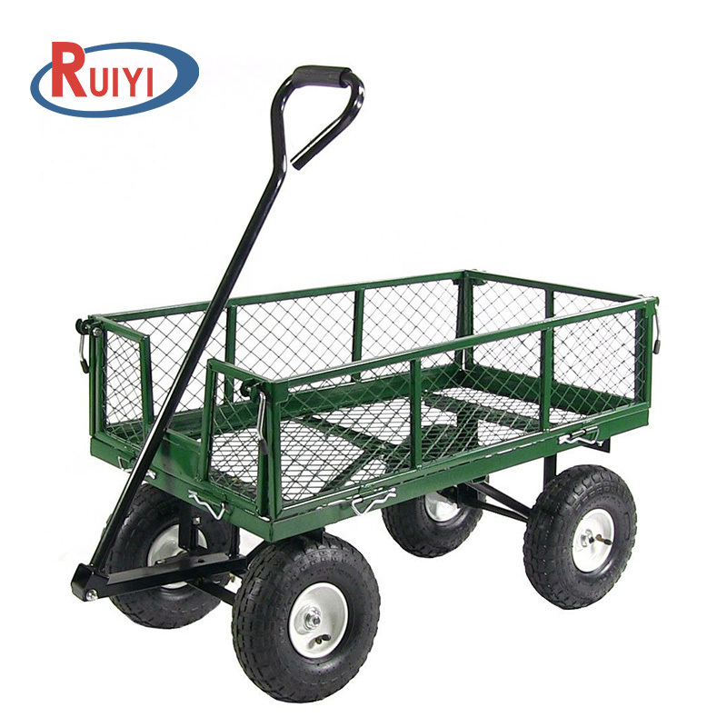 Heavy duty 4 Wheels Steel tool trolley Wagon Garden Cart