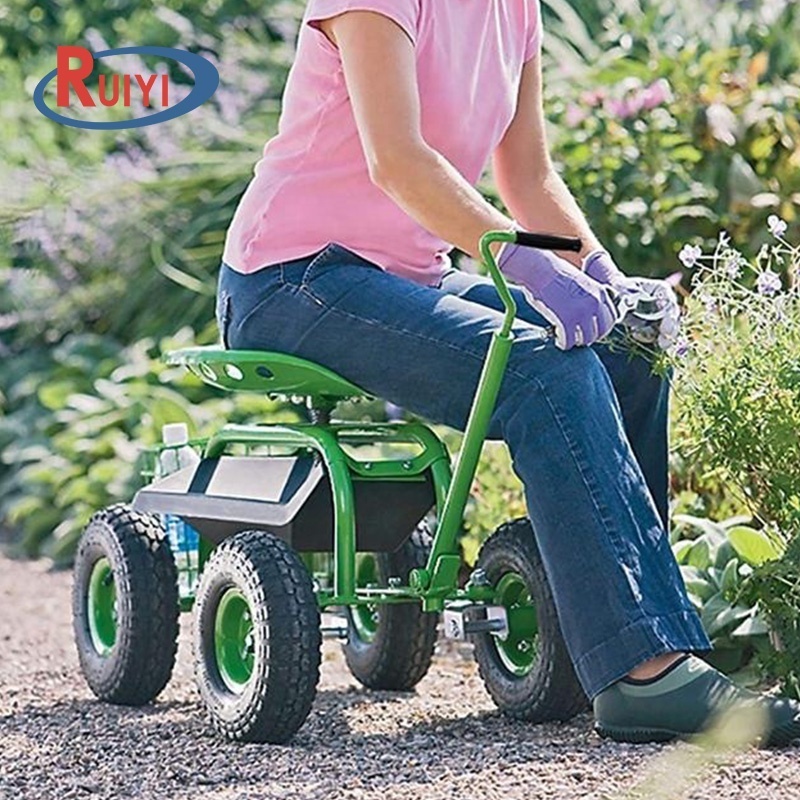 Garden Cart Rolling Work Seat Outdoor Lawn Yard Patio Wagon Scooter for Planting, Adjustable 360 Degree Swivel Seat