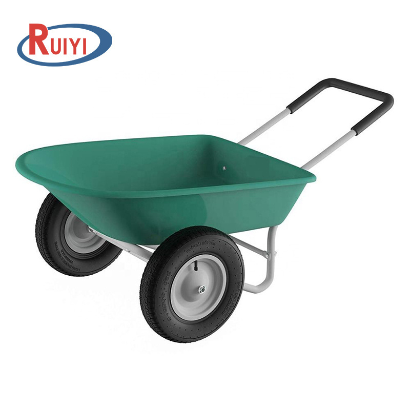 2-Wheeled Garden Wheelbarrow Large Capacity Rolling Utility Dump Cart for Residential DIY Landscaping