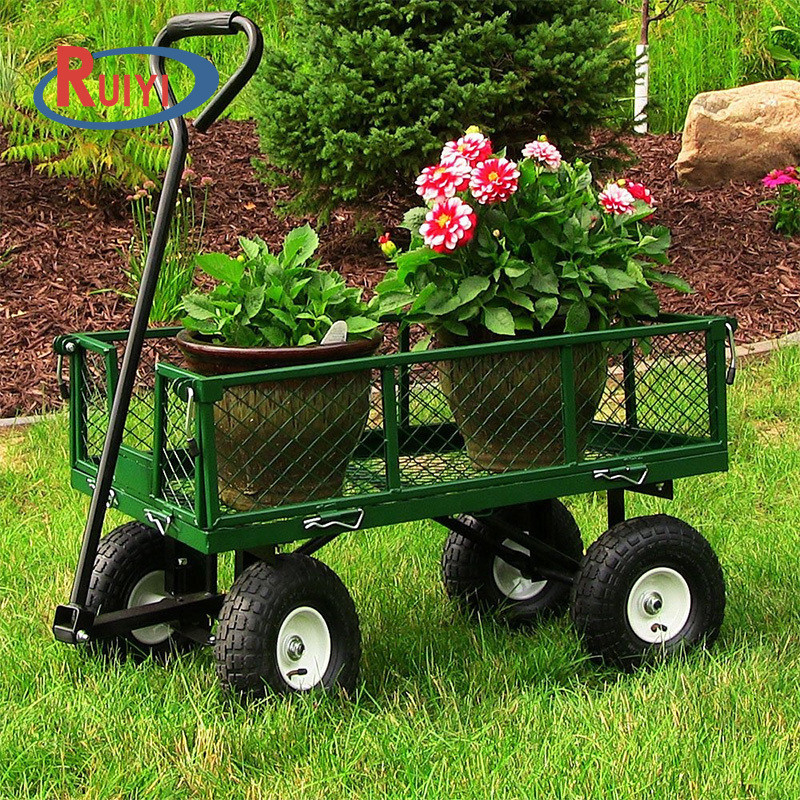 Heavy duty 4 Wheels Steel tool trolley Wagon Garden Cart