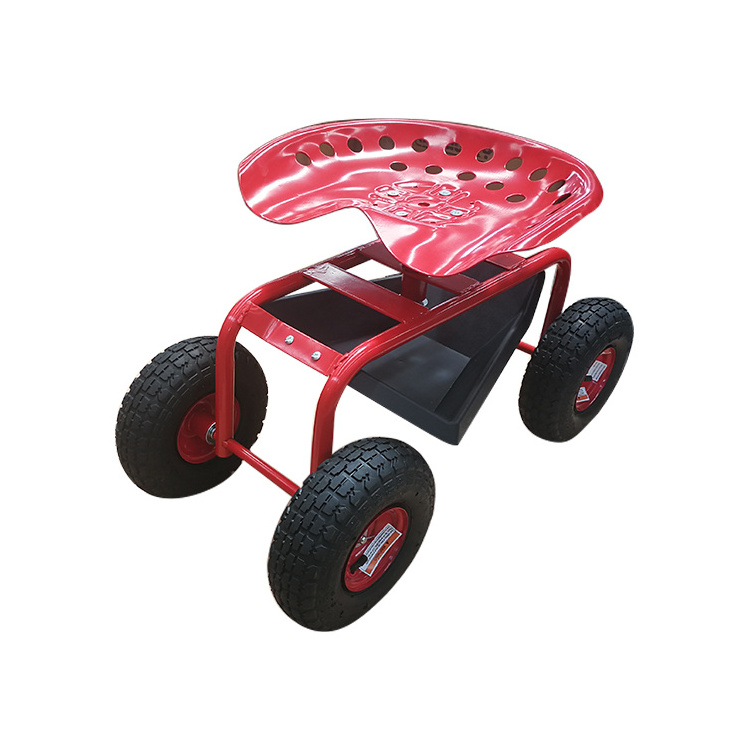 Rolling Work Seat Cart Scooter with on Four Wheels Tool Tray