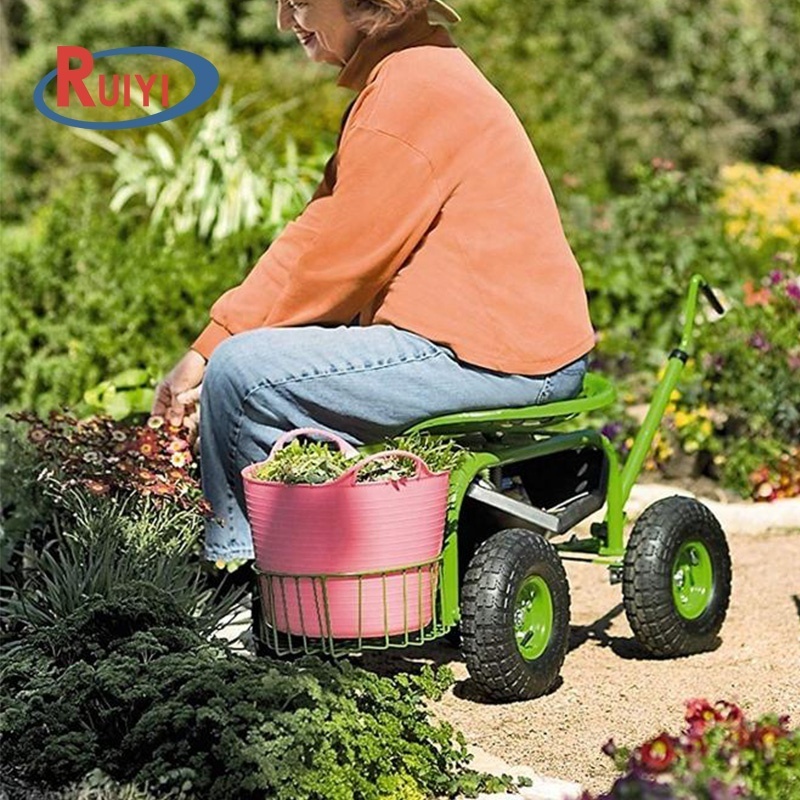 Garden Cart Rolling Work Seat Outdoor Lawn Yard Patio Wagon Scooter for Planting, Adjustable 360 Degree Swivel Seat