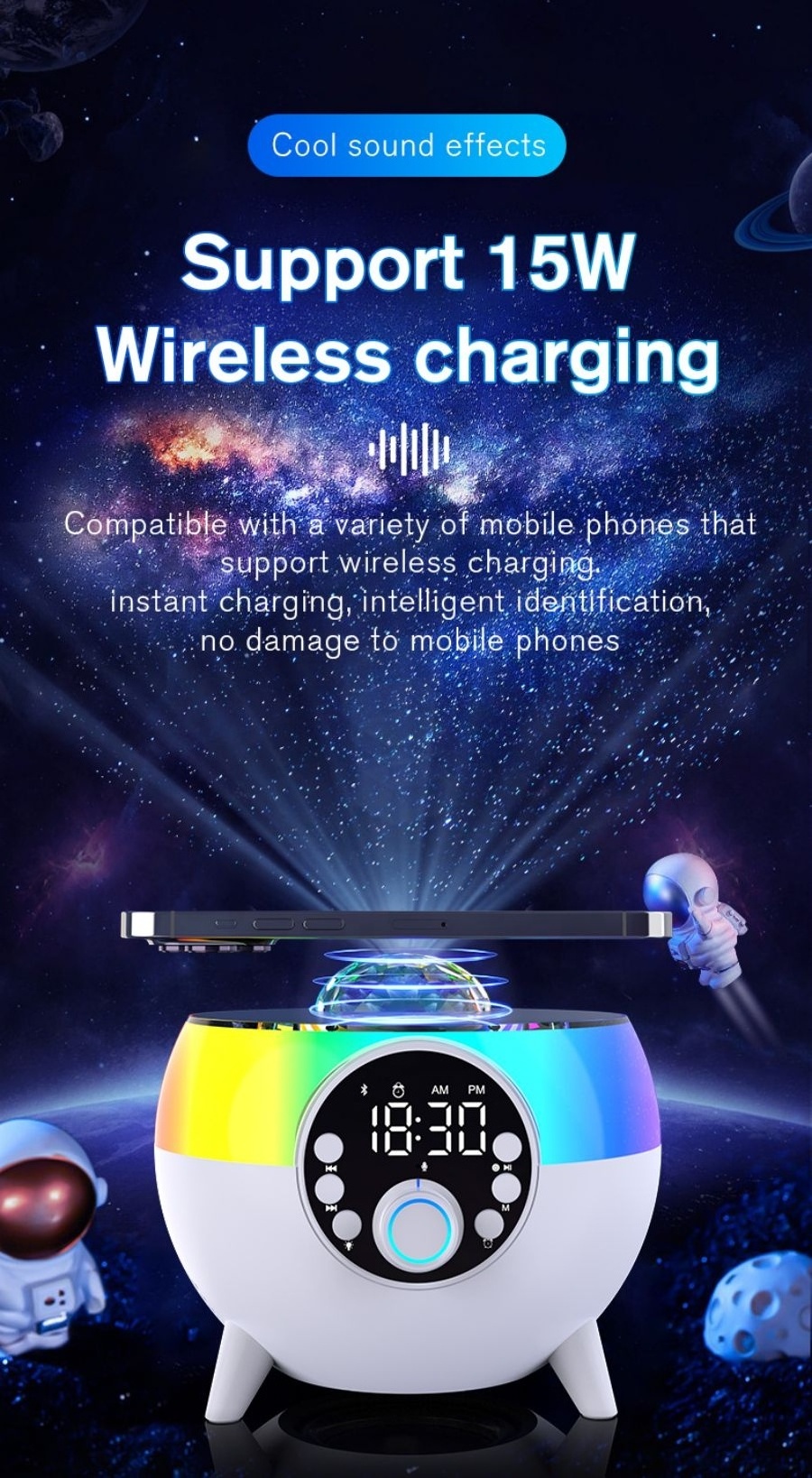 2024 Charger Phone Wireless Alarm Clock Speaker With Rhythm Rgb Light multifunctIon wireless charger