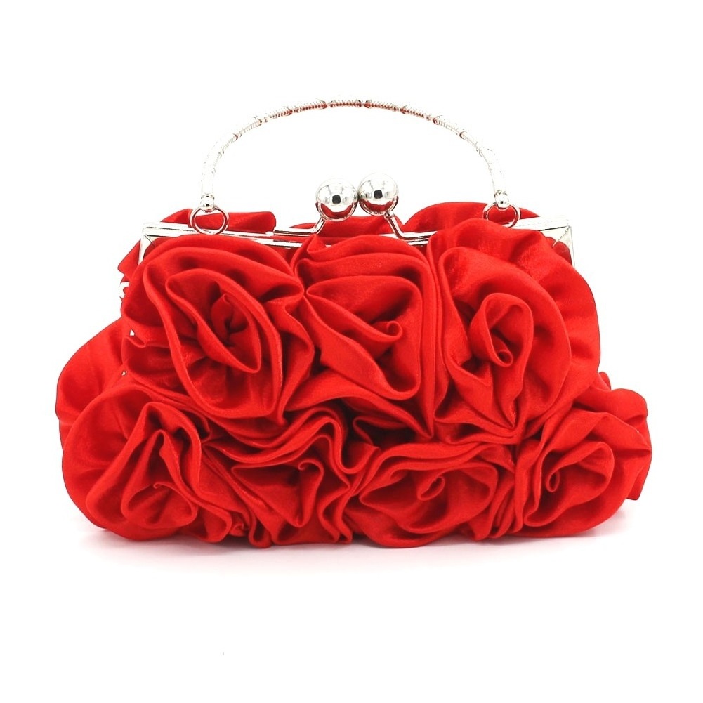 Soft Satin Wristlet Flower Handbag Party Prom Dress Handbags, Wedding Purse Rose Shaped Clutch Floral Evening Bag for women