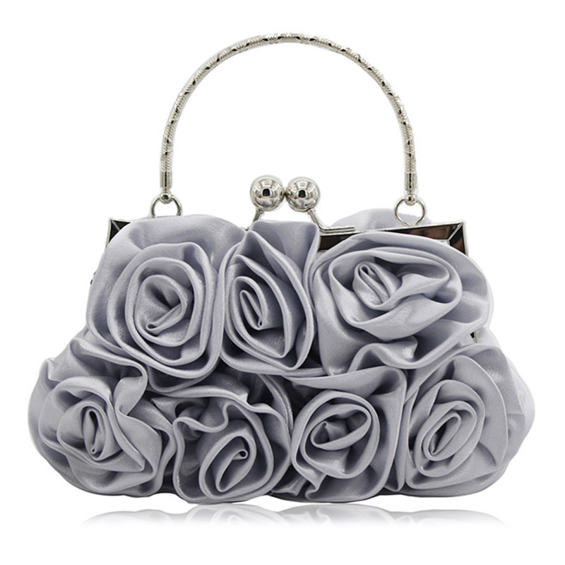 Soft Satin Wristlet Flower Handbag Party Prom Dress Handbags, Wedding Purse Rose Shaped Clutch Floral Evening Bag for women