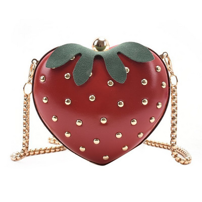 Chain Purse Fruit Shoulder Bag Satchel Bags, Cute Rivets Handbag Heart Shape Strawberry Crossbody Bag for Girls Lady Women