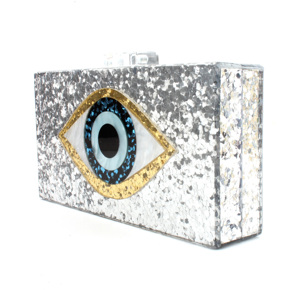 Chain Shoulder Crossbody Handbags, Glitter Banquet Evening Bag Multicolor Perspex Box Evil Eye Acrylic Clutch Purse for women