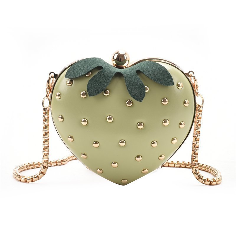 Chain Purse Fruit Shoulder Bag Satchel Bags, Cute Rivets Handbag Heart Shape Strawberry Crossbody Bag for Girls Lady Women