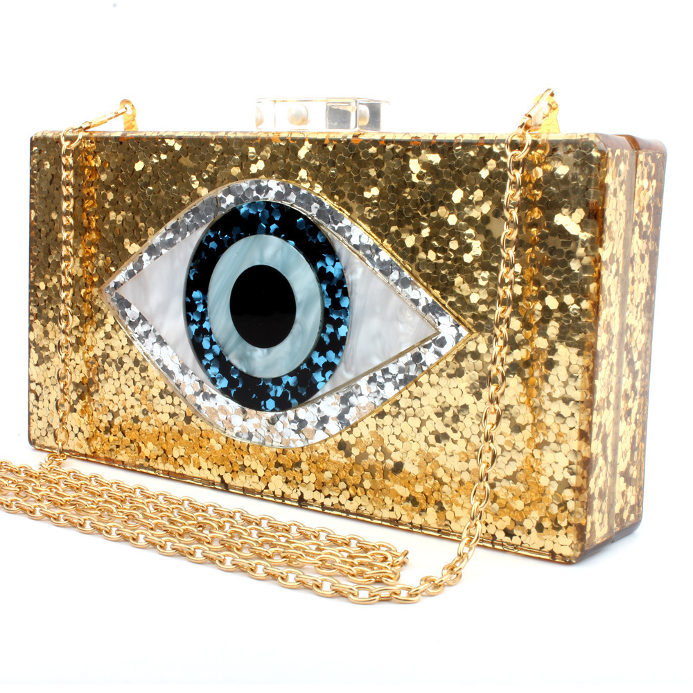 Chain Shoulder Crossbody Handbags, Glitter Banquet Evening Bag Multicolor Perspex Box Evil Eye Acrylic Clutch Purse for women