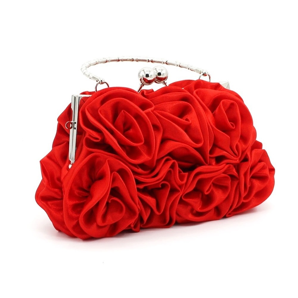 Soft Satin Wristlet Flower Handbag Party Prom Dress Handbags, Wedding Purse Rose Shaped Clutch Floral Evening Bag for women