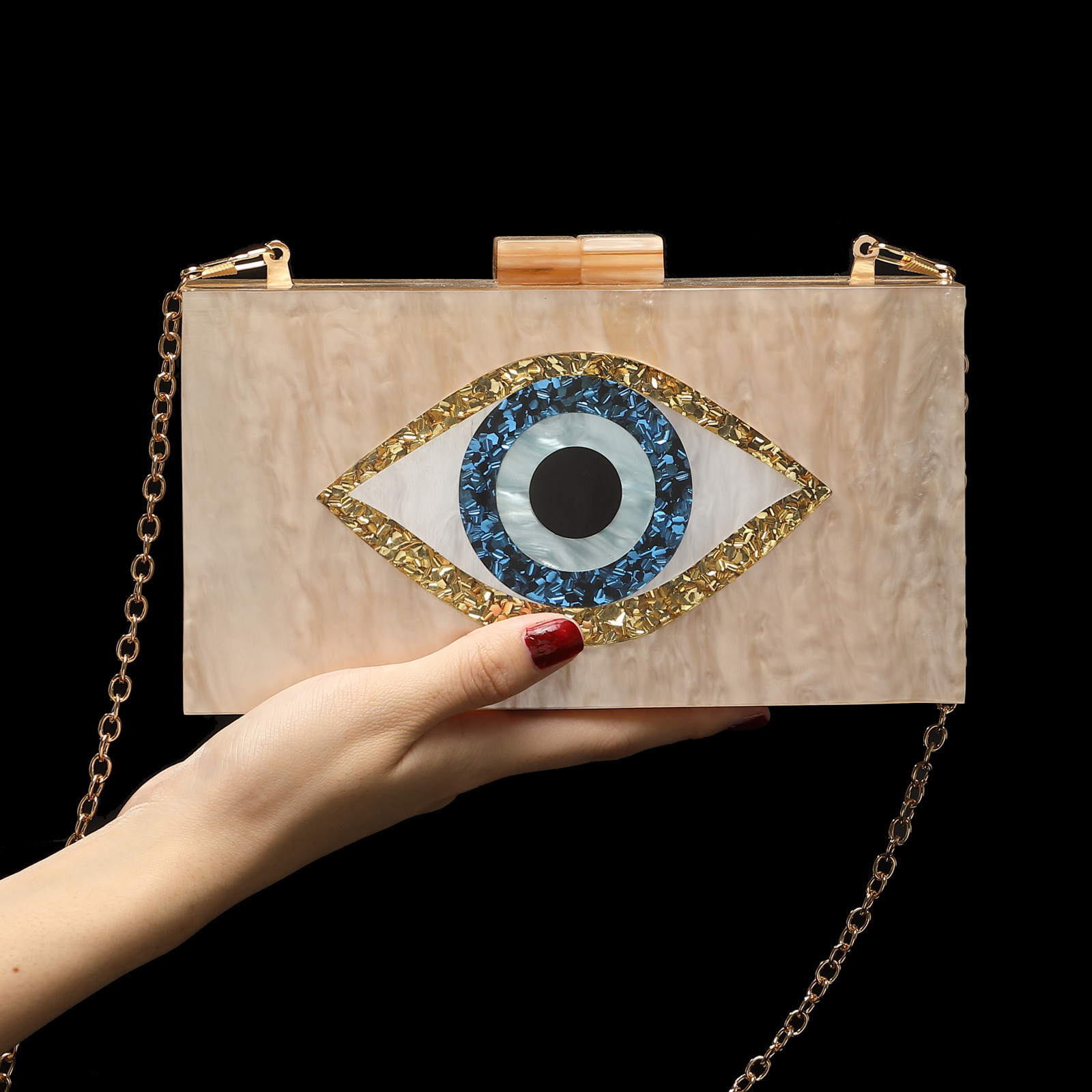 Chain Shoulder Crossbody Handbags, Glitter Banquet Evening Bag Multicolor Perspex Box Evil Eye Acrylic Clutch Purse for women