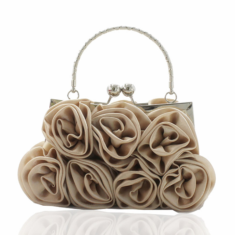 Soft Satin Wristlet Flower Handbag Party Prom Dress Handbags, Wedding Purse Rose Shaped Clutch Floral Evening Bag for women