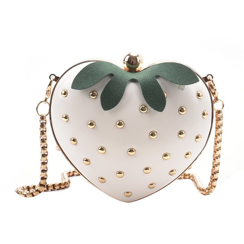 Chain Purse Fruit Shoulder Bag Satchel Bags, Cute Rivets Handbag Heart Shape Strawberry Crossbody Bag for Girls Lady Women