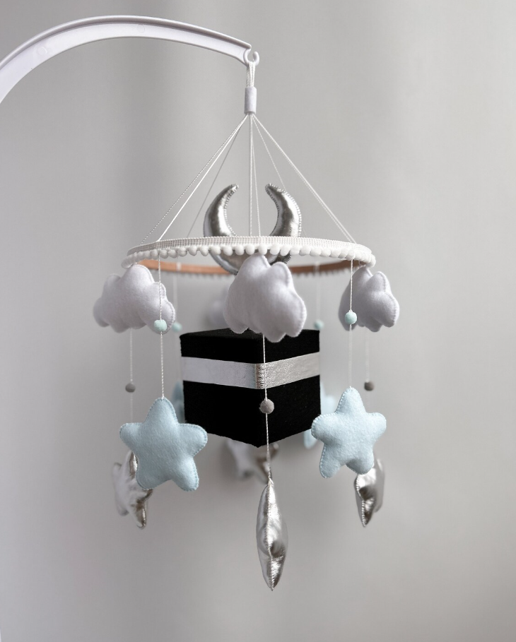 muslim baby mobile felt moon and star cube Kaaba Islamic cot mobile quran crib mobile