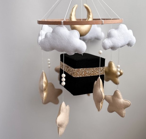 muslim baby mobile felt moon and star cube Kaaba Islamic cot mobile quran crib mobile