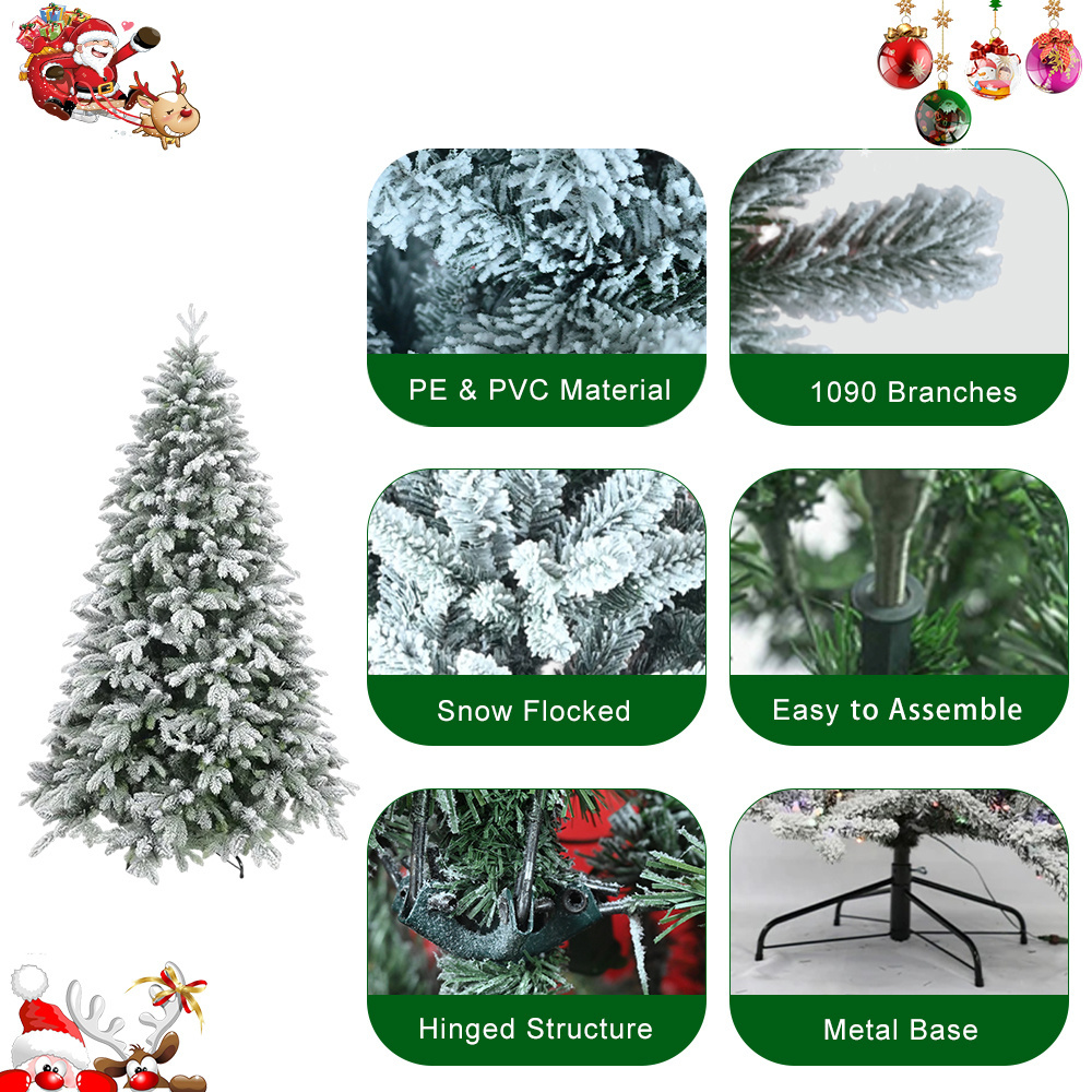 Manufacturer Wholesale Modern 5ft 7ft PVC Unlit Flocked The Big Snow White Artificial Christmas Tree