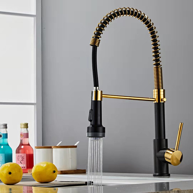 New Design Kitchen Faucet 2022 temperature sensing 3 color led lights Pull Out Pull Down Black Gold Kitchen Sink Faucet  gourmet