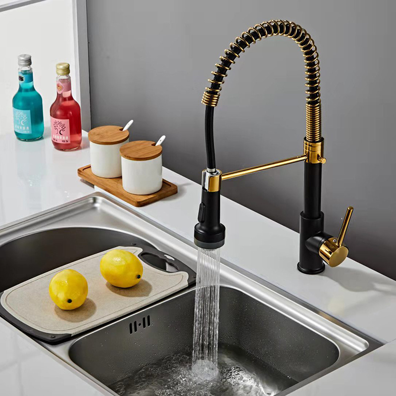 New Design Kitchen Faucet 2022 temperature sensing 3 color led lights Pull Out Pull Down Black Gold Kitchen Sink Faucet  gourmet