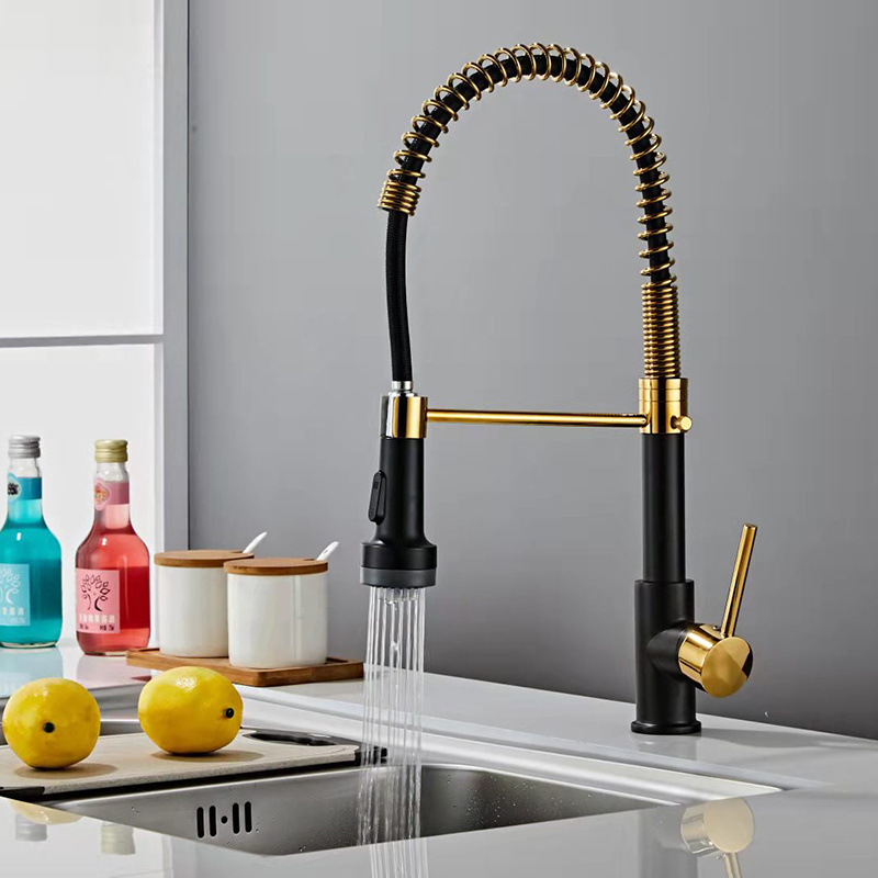 New Design Kitchen Faucet 2022 temperature sensing 3 color led lights Pull Out Pull Down Black Gold Kitchen Sink Faucet  gourmet