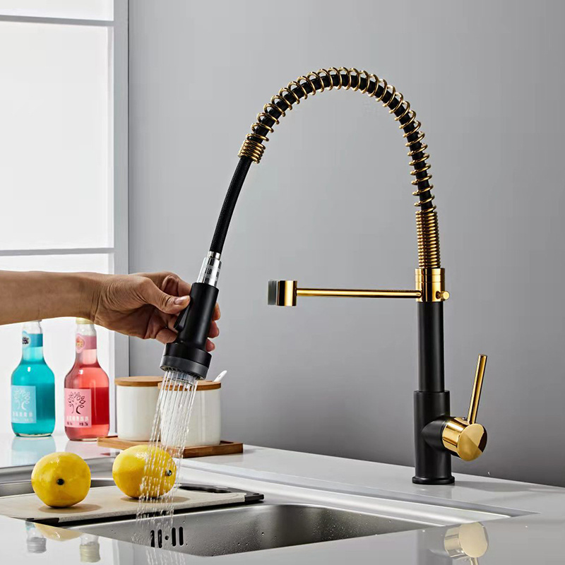 New Design Kitchen Faucet 2022 temperature sensing 3 color led lights Pull Out Pull Down Black Gold Kitchen Sink Faucet  gourmet