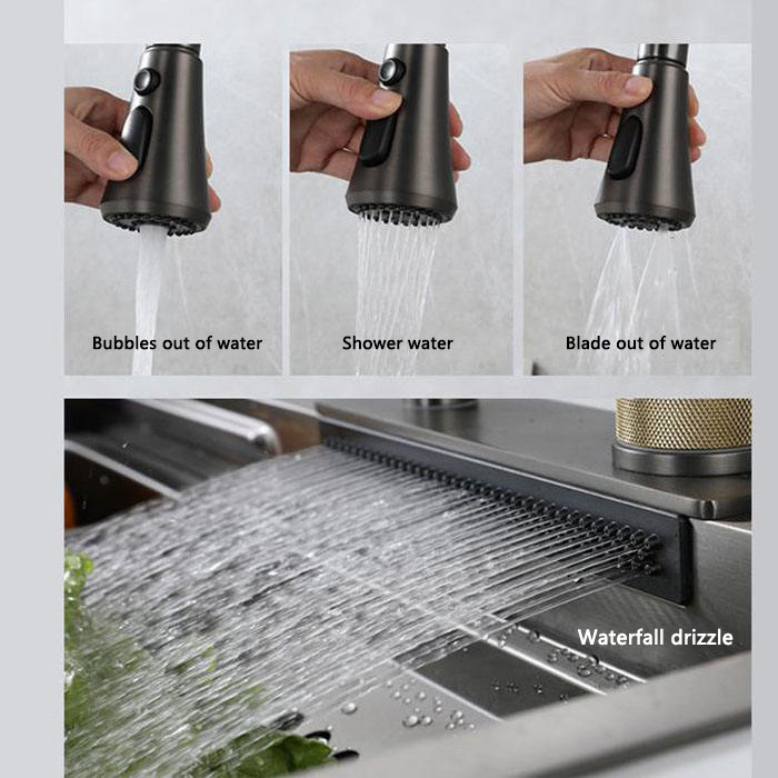 Nano Kitchen Sink Kitchen 304 Stainless Steel Multifunctional Rainfall Faucet Kitchen Sink With Waterfall