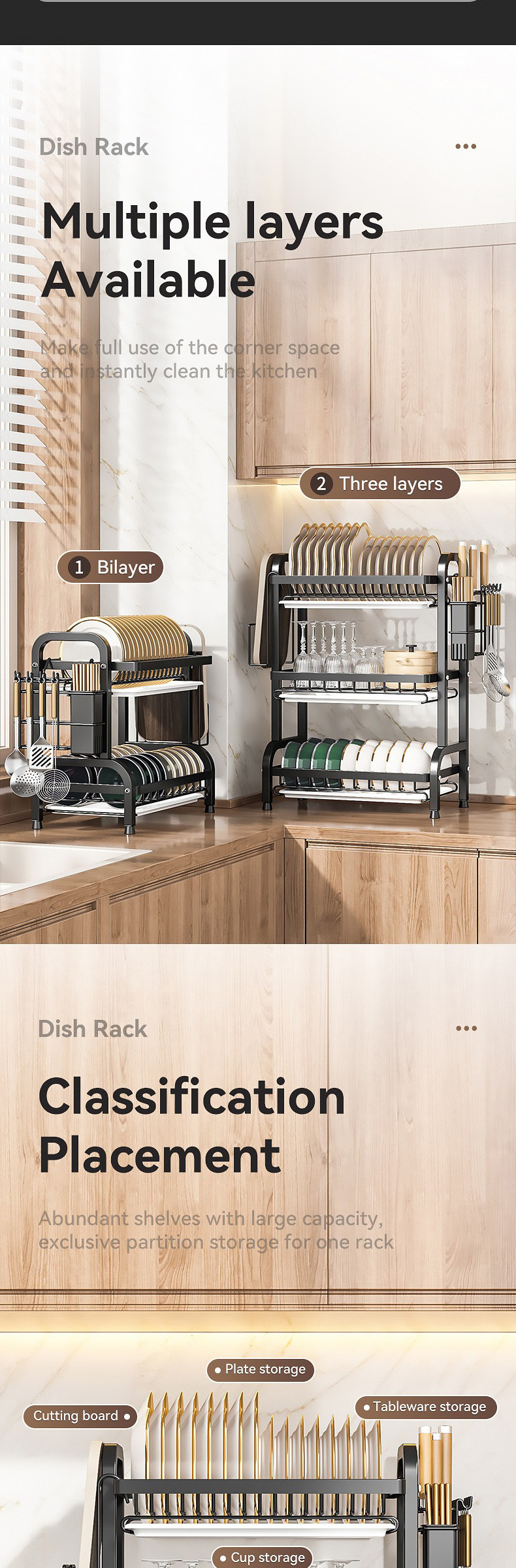 Stainless Steel Metal Hot Sale Storage 2 Tier Kitchen Counter Holders Sink Organization Over The Sink Dish Drying Drainer Rack