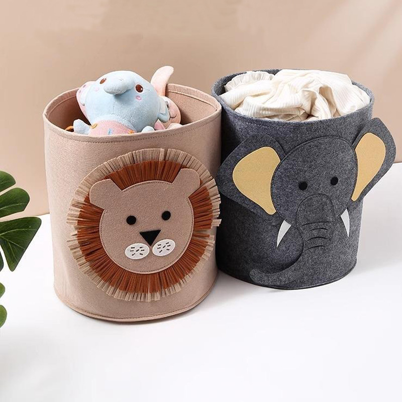 Foldable felt material animal laundry basket,Toy Organizer,Basket felt Round Storage Home storage bag