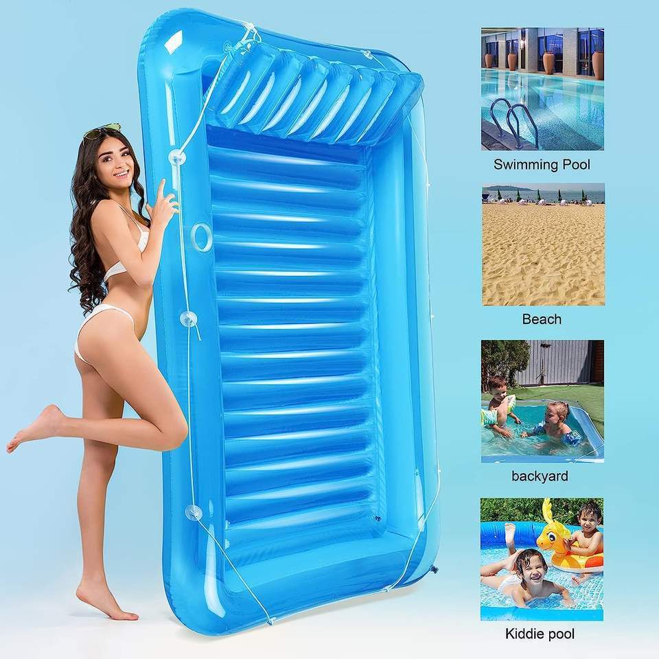 Summer water loungers with pillows Large removable inflatable bathtub Sun bath Floating tanning pool