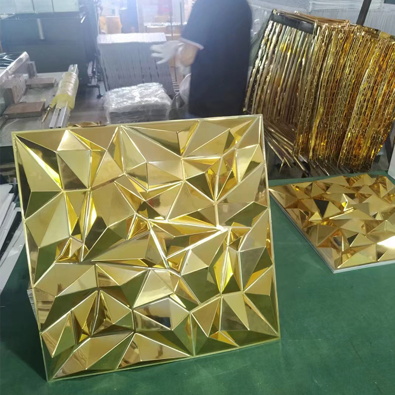 Modern interior waterproof wallpanel shining gold mirrors diamond textured design pvc 3d wall panel decoration