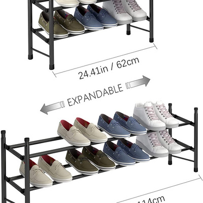 2 Tier Freestanding Shoe Rack Metal Iron Expandable and Adjustable Shoe Organizer Stackable Shoe Rack for Closet Entrance