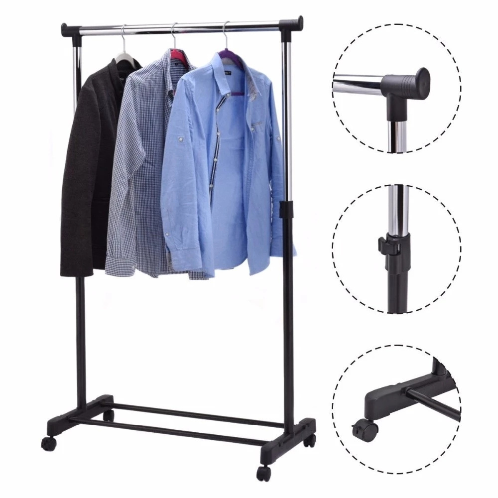 Adjustable Rolling Clothes Hanger Coat Rack Floor Hanger Storage Wardrobe Clothing Drying Racks With Shoe Rack W0498