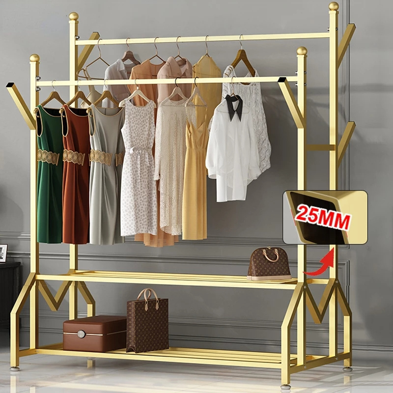 Clothing Garment Rack Free-standing With Top Rod Entrance Clothes Rack Heavy Duty Shelves Clothes Organizer With Wheel Coat Rack