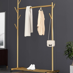 Single Pole Standing Coat Rack with Wheels Metal Hanger Bedroom Furniture Durable Floor Clothes Rack Hangers Golden Black